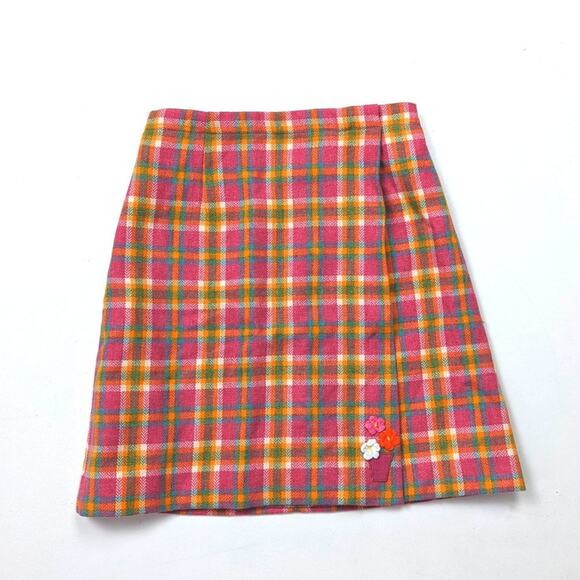 Florence Eiseman Skirt Girls Size 12 Pink Plaid Faux Wrap Wool Blend - Picture 1 of 4